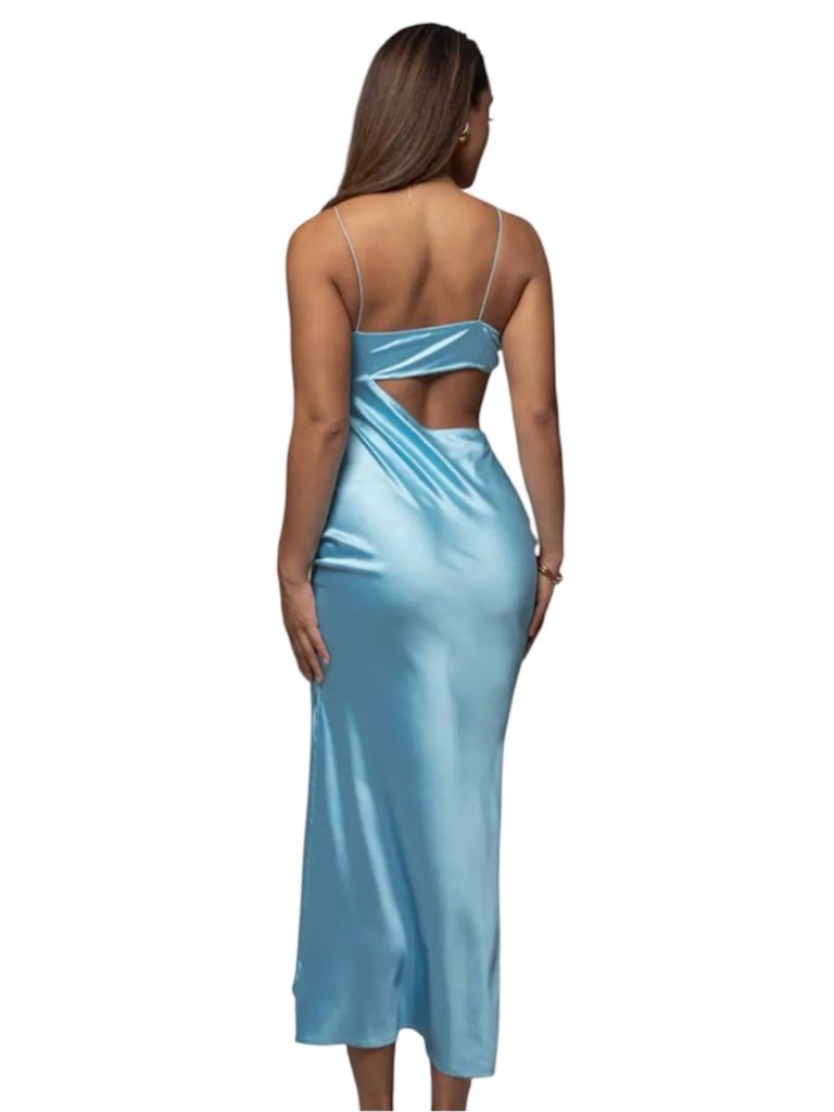 Nwt Jluxlabel Marine Light Blue Satin Cowl Neck Cutout Midi Maxi Dress — image 2 of 8